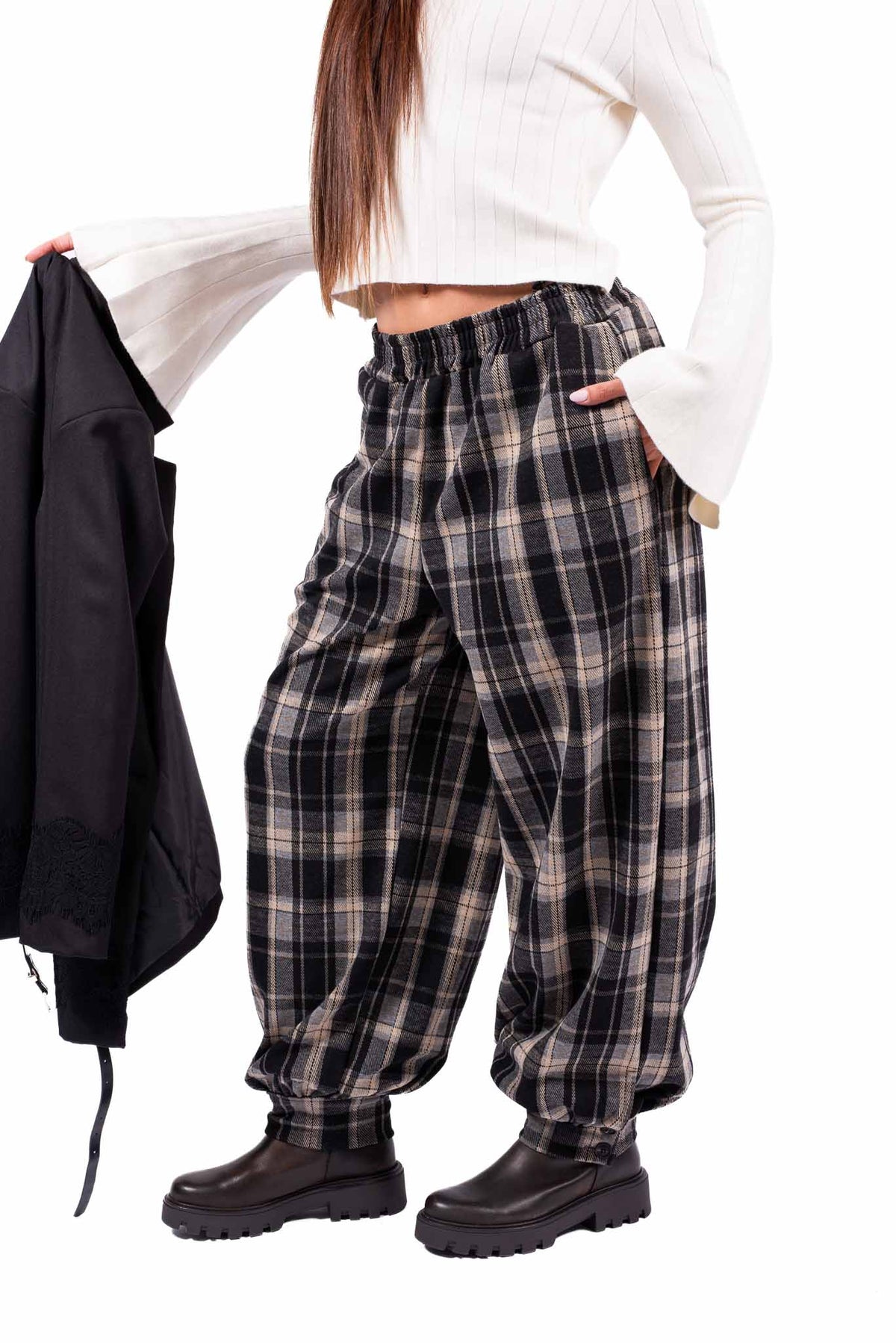 Pantaloni Barrel Fit a Quadri Tartan donna Miss love - 1