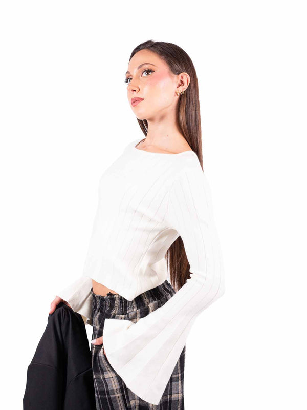 Maglia Panna a Costine con Maniche a Campana da donna Miss love