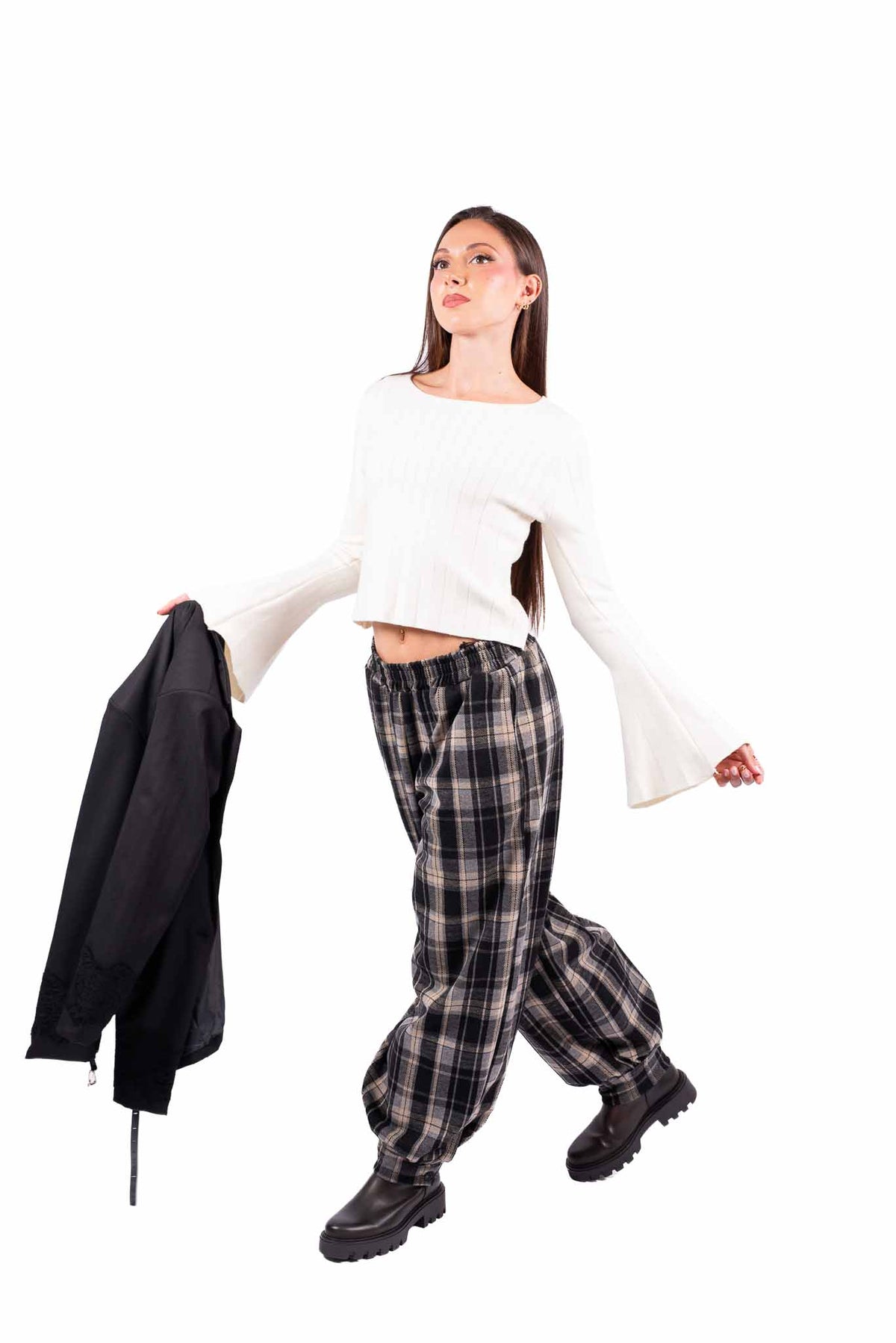 Maglia Panna a Costine con Maniche a Campana donna Miss love - 4