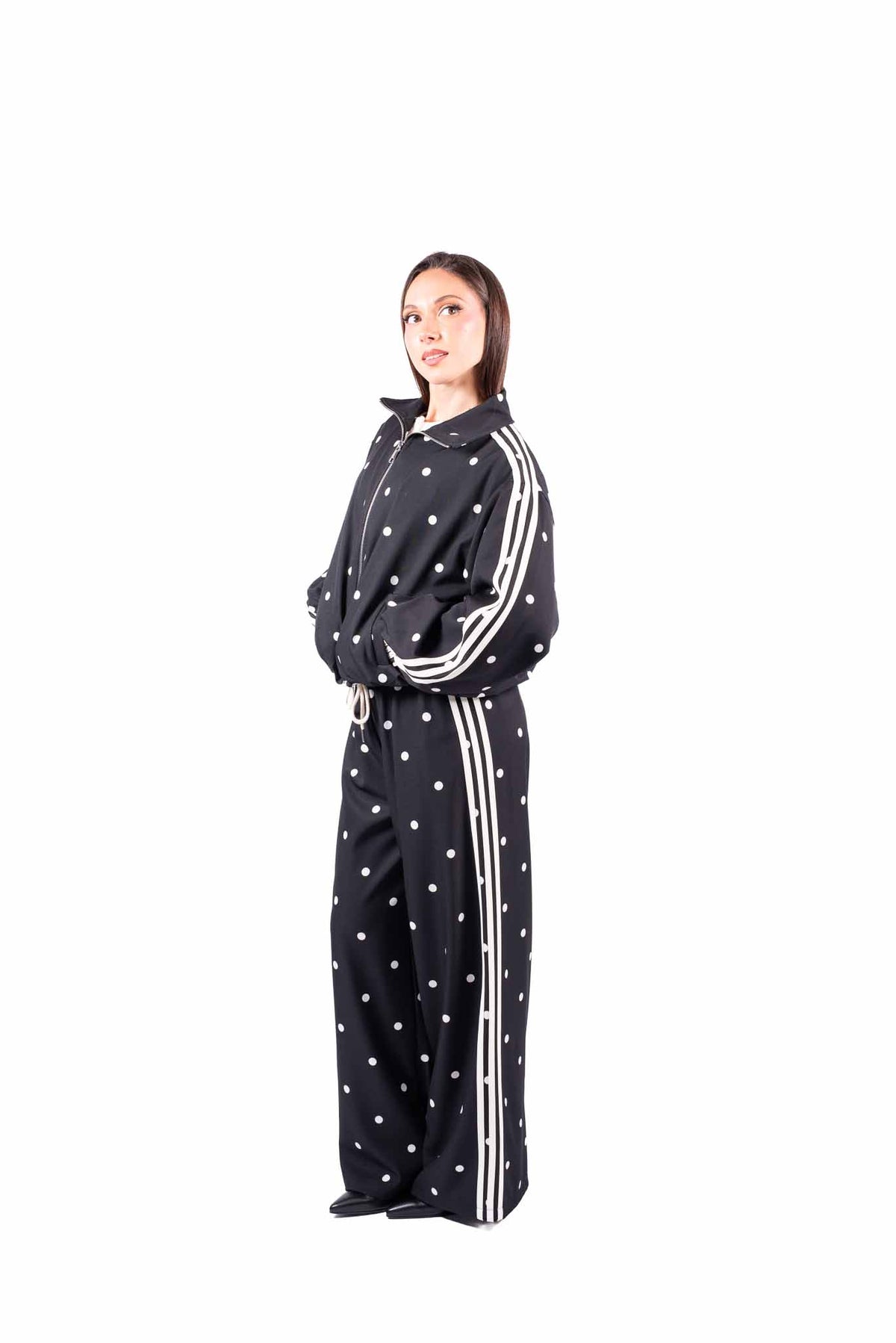 Pantaloni Jogger Neri a Pois con Bande donna Miss love - 2