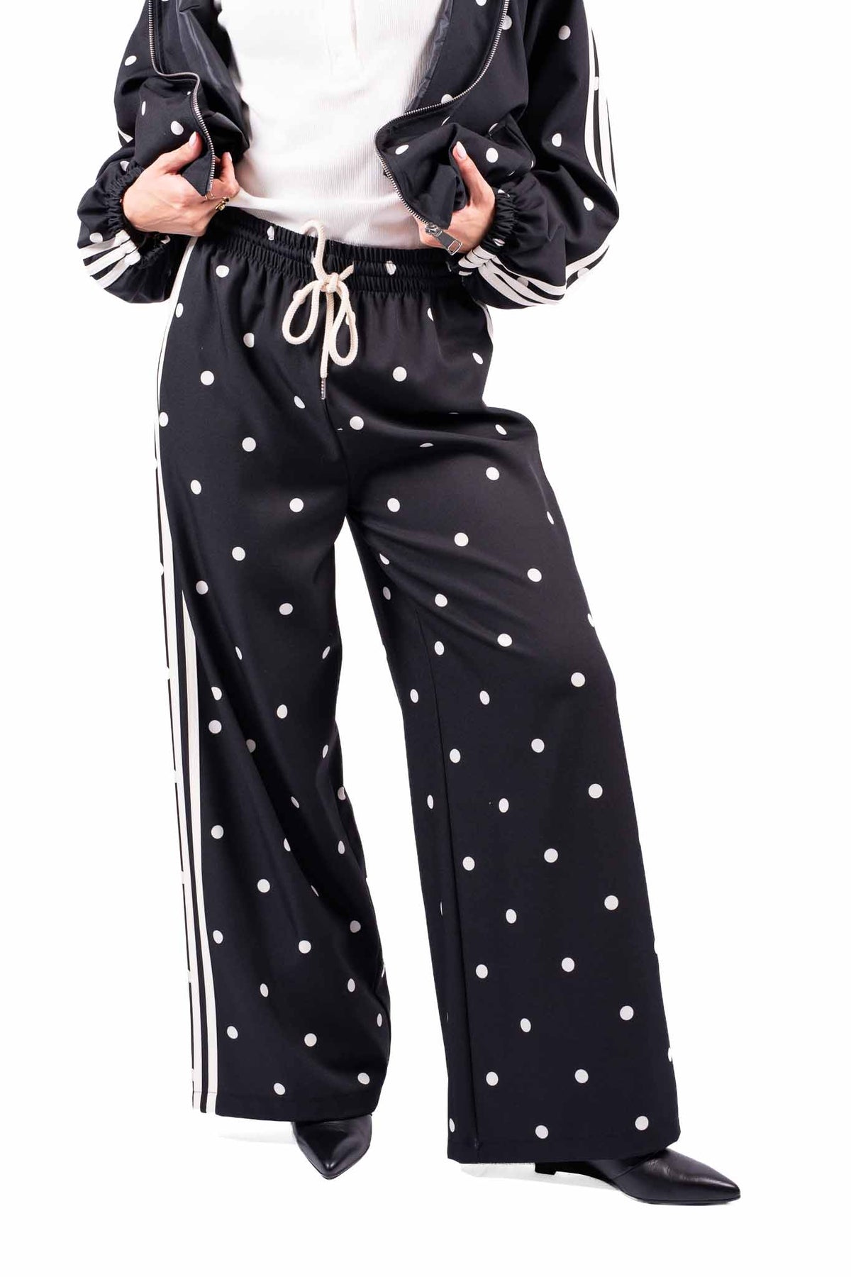 Pantaloni Jogger Neri a Pois con Bande donna Miss love - 4
