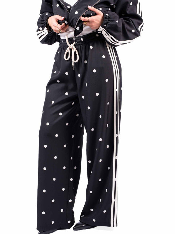 Pantaloni Jogger Neri a Pois con Bande da donna Miss love