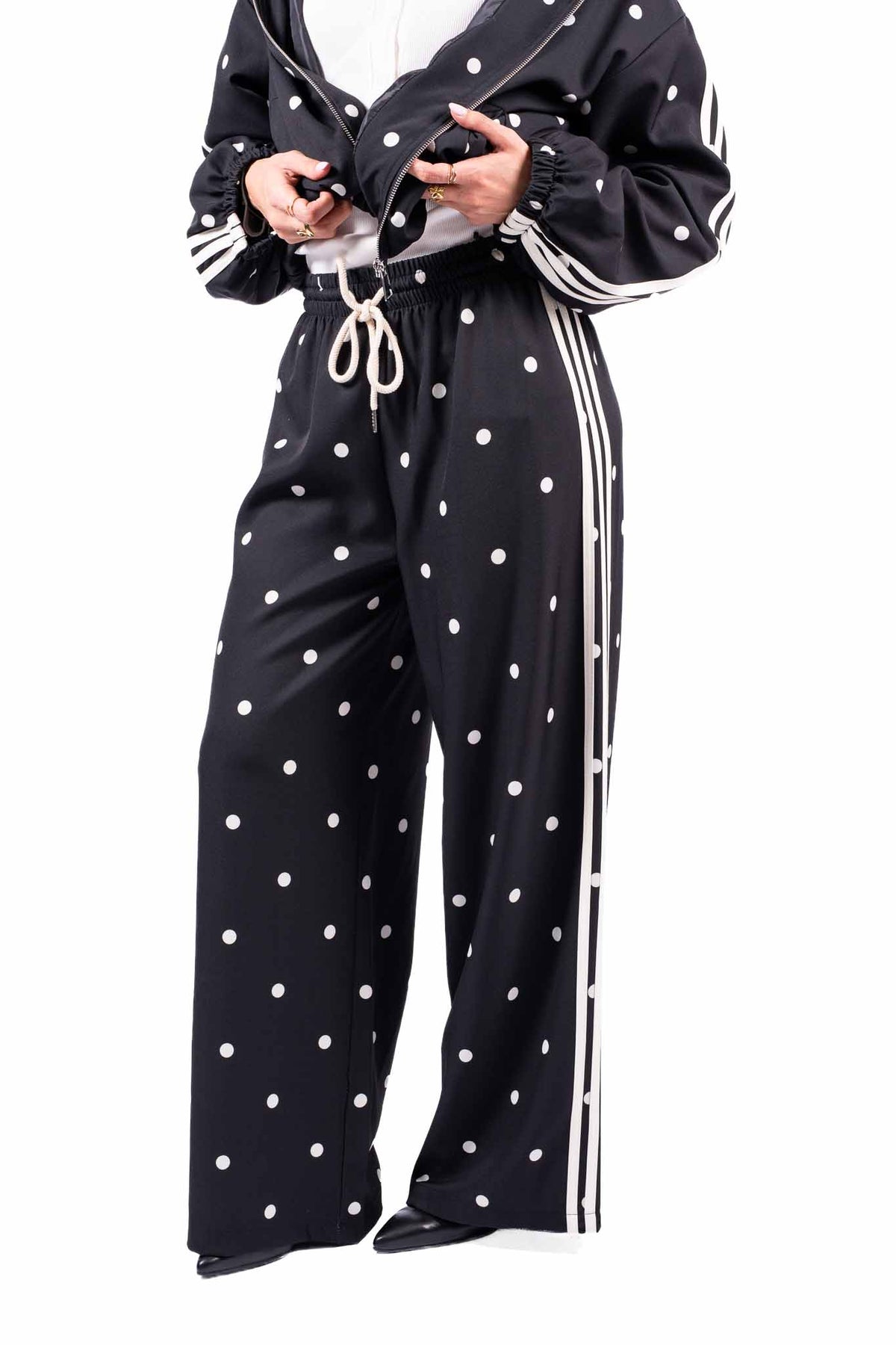 Pantaloni Jogger Neri a Pois con Bande donna Miss love - 1