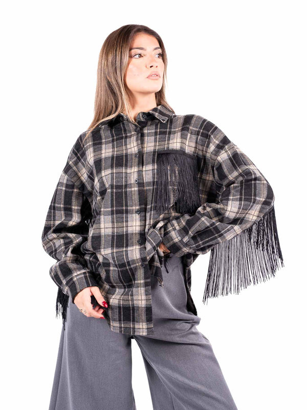 Camicia Oversize a Quadri Tartan con Frange da donna Miss love