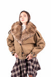 Giubbino Crop Sabbia con Ecopelliccia e Cintura donna Miss love - 5