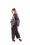 Bomber Oversize in Ecopelle Marrone con Bande donna Miss love - 3