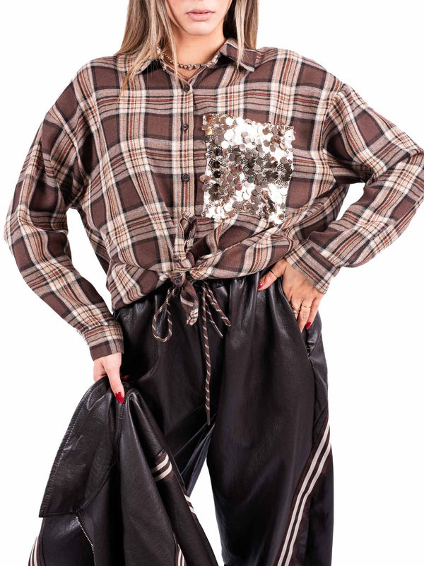 Camicia Quadri Tartan con Taschino Paillettes da donna Miss love