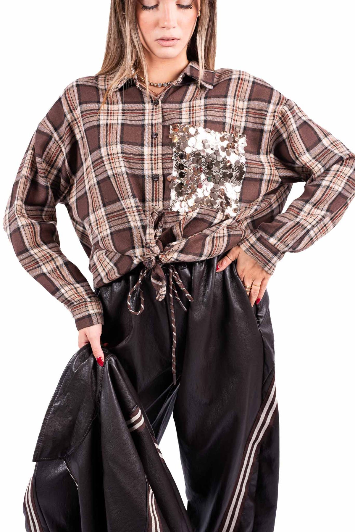 Camicia Quadri Tartan con Taschino Paillettes donna Miss love - 1
