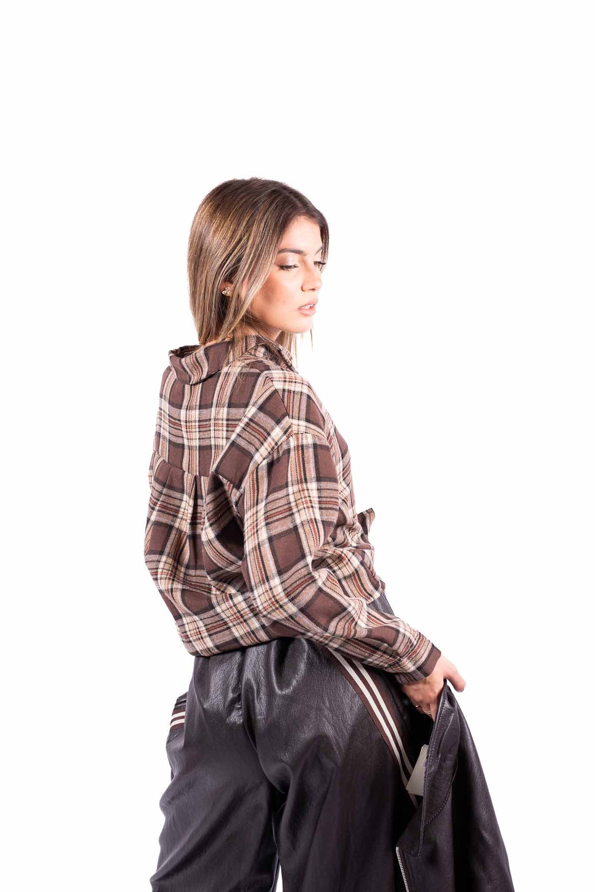 Camicia Quadri Tartan con Taschino Paillettes donna Miss love - 4