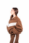 Bomber Scamosciato Tabacco con Banda a V donna Miss love - 3