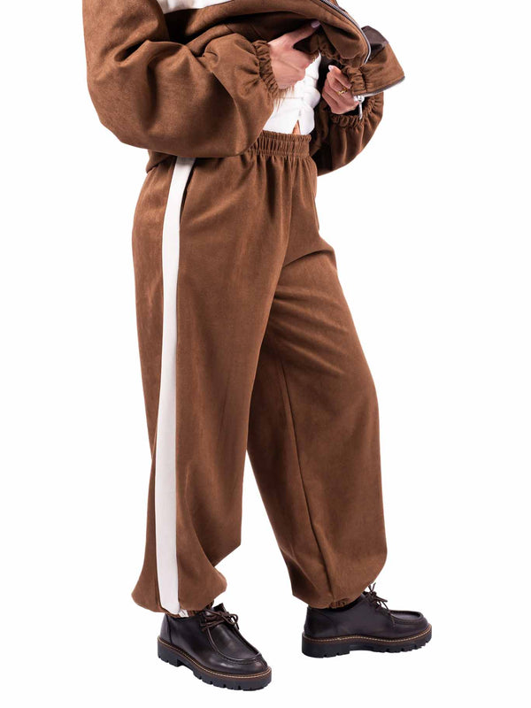 Pantaloni Jogger Scamosciati Tabacco con Banda da donna Miss love