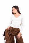 Maglia Panna a Costine con Arricciatura e Nastro donna Miss love - 2