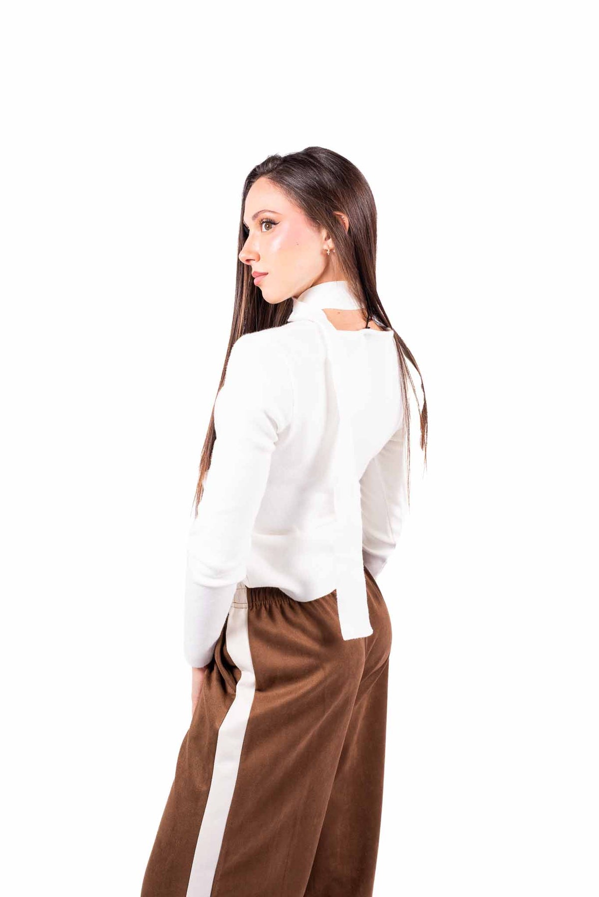 Maglia Panna a Costine con Arricciatura e Nastro donna Miss love - 4