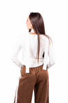 Maglia Panna a Costine con Arricciatura e Nastro donna Miss love - 5