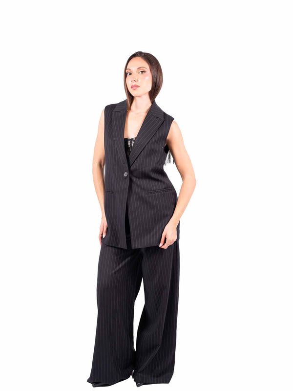 Gilet Nero Gessato con Frange da donna Miss love
