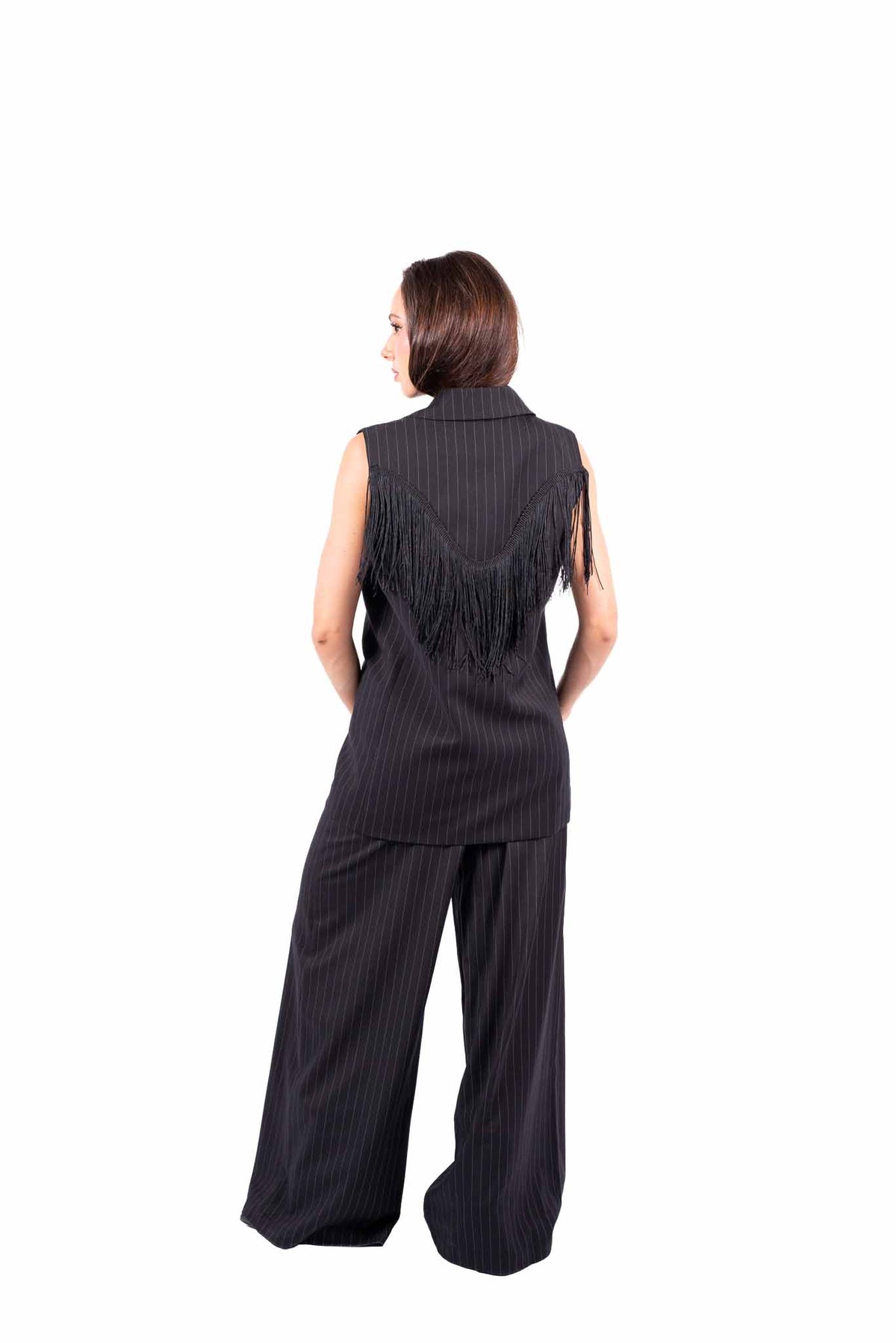 Pantaloni Wide Leg Neri Gessati donna Miss love - 6