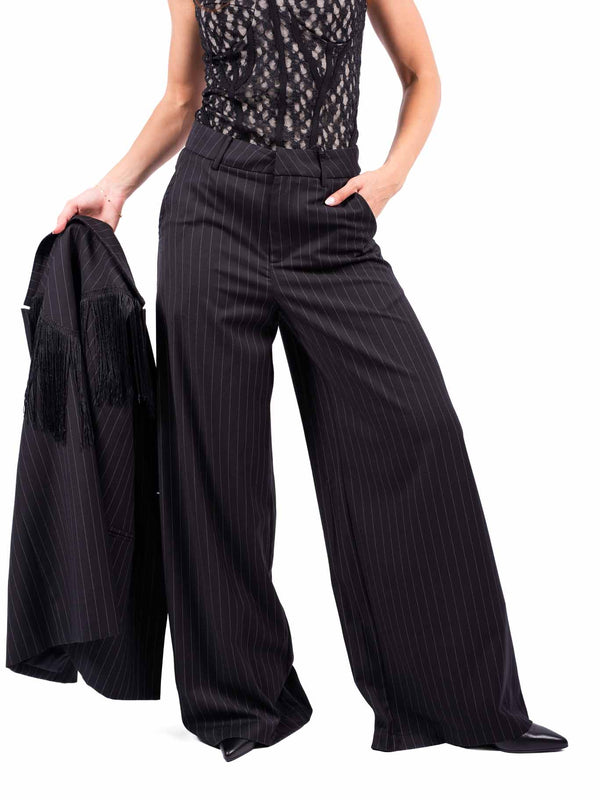 Pantaloni Wide Leg Neri Gessati da donna Miss love