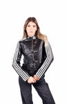 Giacca Crop in Ecopelle Nera Effetto Coccodrillo con Bande donna Miss love - 1