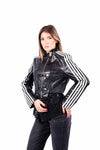 Giacca Crop in Ecopelle Nera Effetto Coccodrillo con Bande donna Miss love - 4