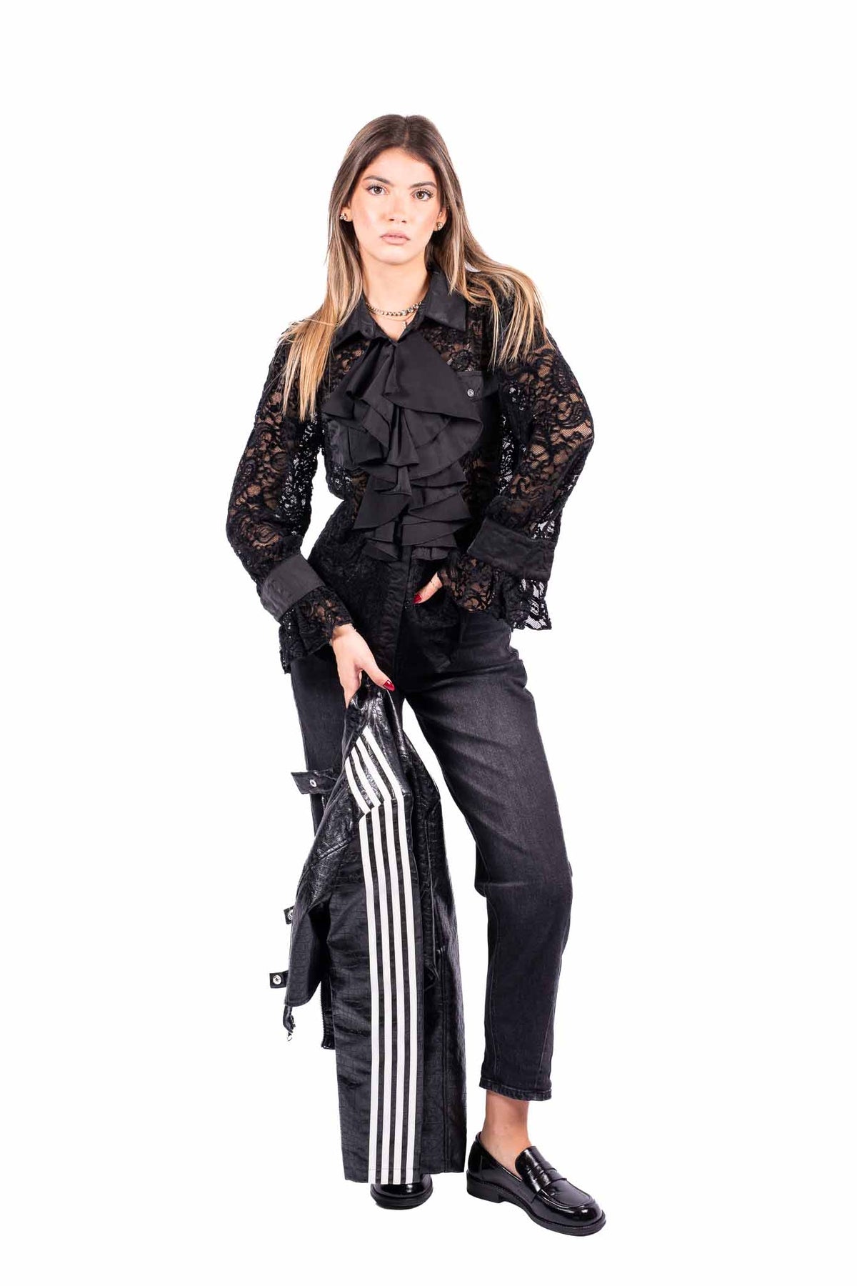Camicia in Pizzo Trasparente Nera con Ruches donna Miss love - 4