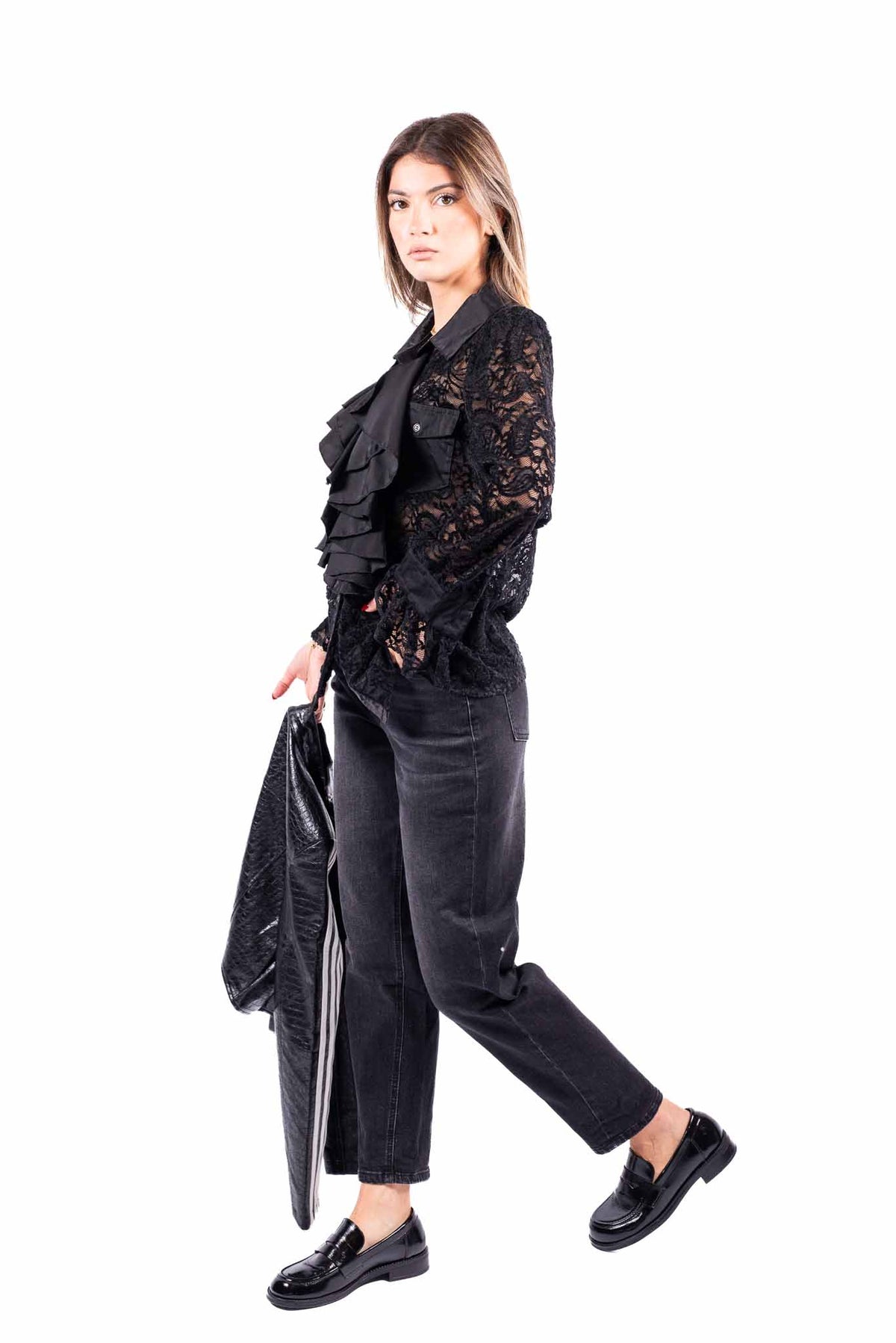 Jeans Mom Fit Nero donna Miss love - 4