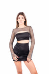 Abito Corto Nero Cut-Out con Coprispalle a Rete di Strass donna Miss love - 4