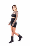 Abito Corto Nero Cut-Out con Coprispalle a Rete di Strass donna Miss love - 6