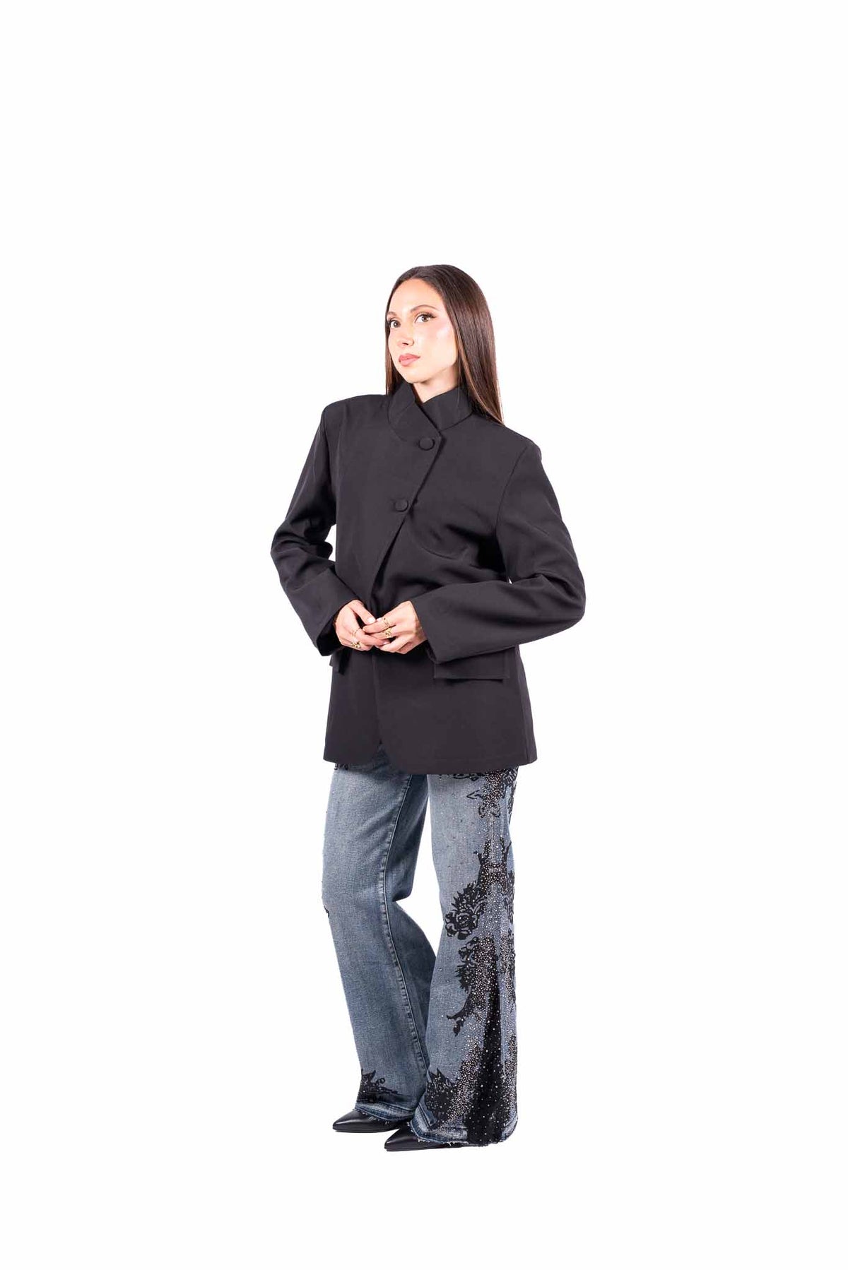 Blazer Nero Sartoriale con Allacciatura Asimmetrica donna Miss love - 2