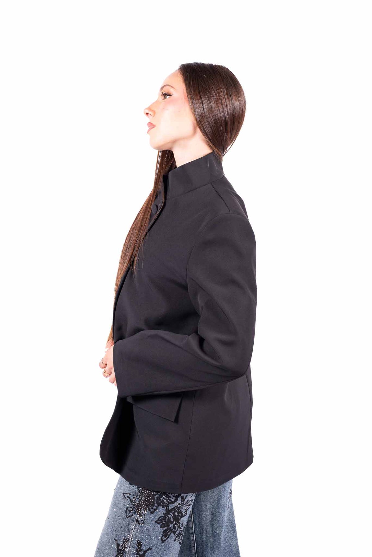 Blazer Nero Sartoriale con Allacciatura Asimmetrica donna Miss love - 5