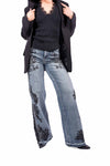 Jeans Wide Leg con Stampe Floreali e Applicazioni Strass donna Miss love - 4