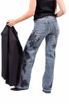 Jeans Wide Leg con Stampe Floreali e Applicazioni Strass donna Miss love - 2