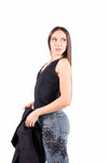 Top Canotta a Costine Nera con Pizzo donna Miss love - 2