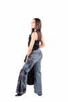 Jeans Wide Leg con Stampe Floreali e Applicazioni Strass donna Miss love - 6