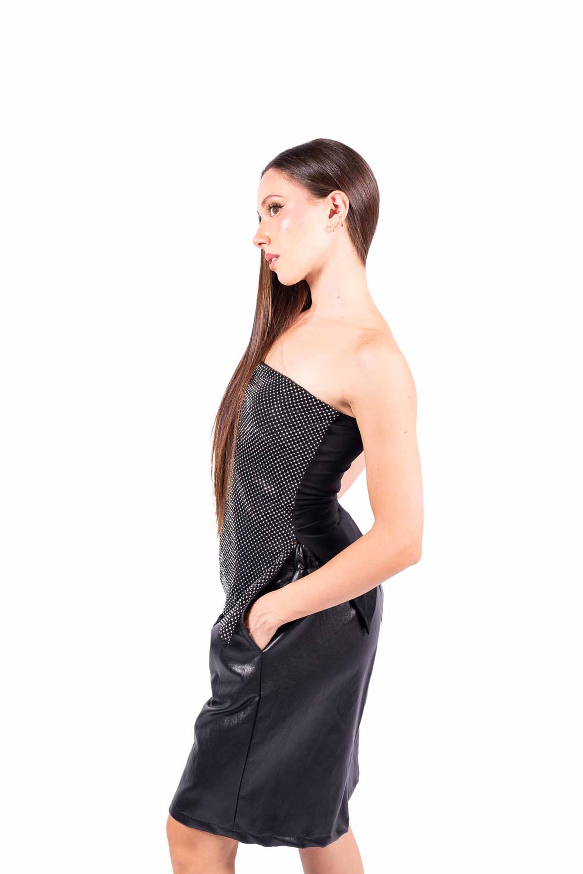 Top a Fascia Nero con Rete di Strass donna Miss love - 3