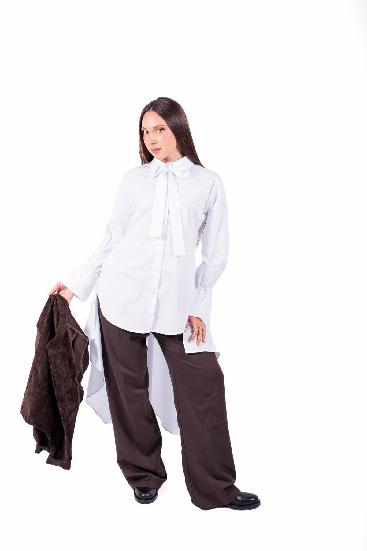 Camicia Lunga Bianca con Fiocco Scarf donna Miss love - 3