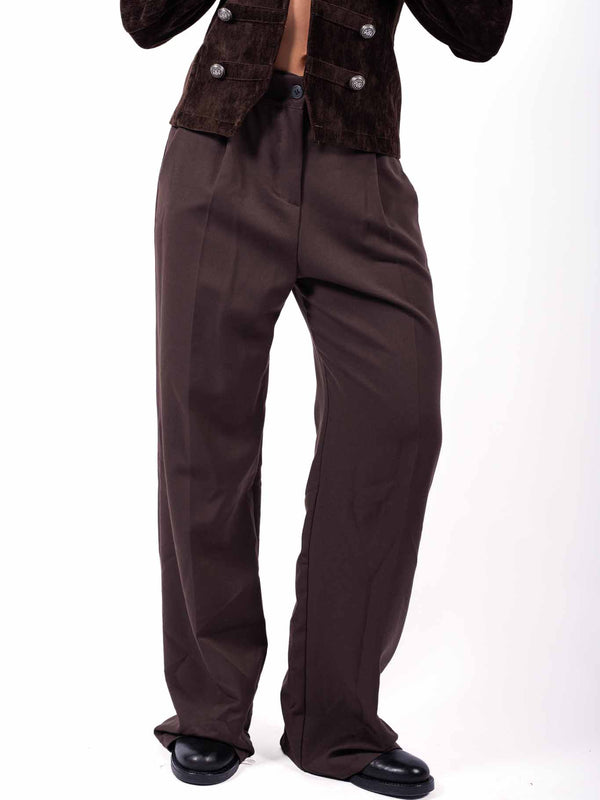 Pantaloni Sartoriali Straight Fit Marroni da donna Miss love