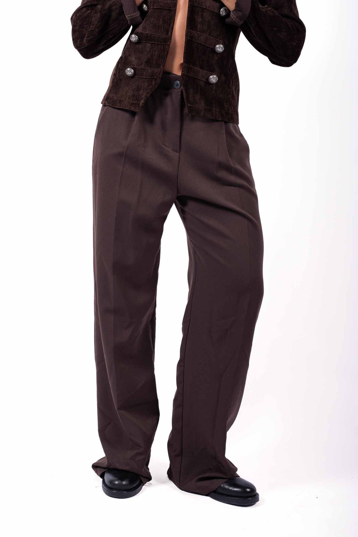 Pantaloni Sartoriali Straight Fit Marroni donna Miss love - 1
