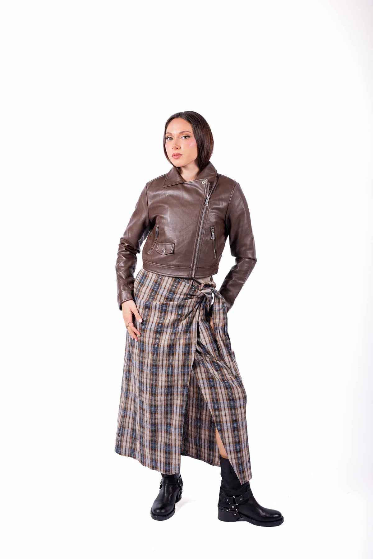 Gonna Midi Tartan a Portafoglio con Nodi e Spacco donna Miss love - 2