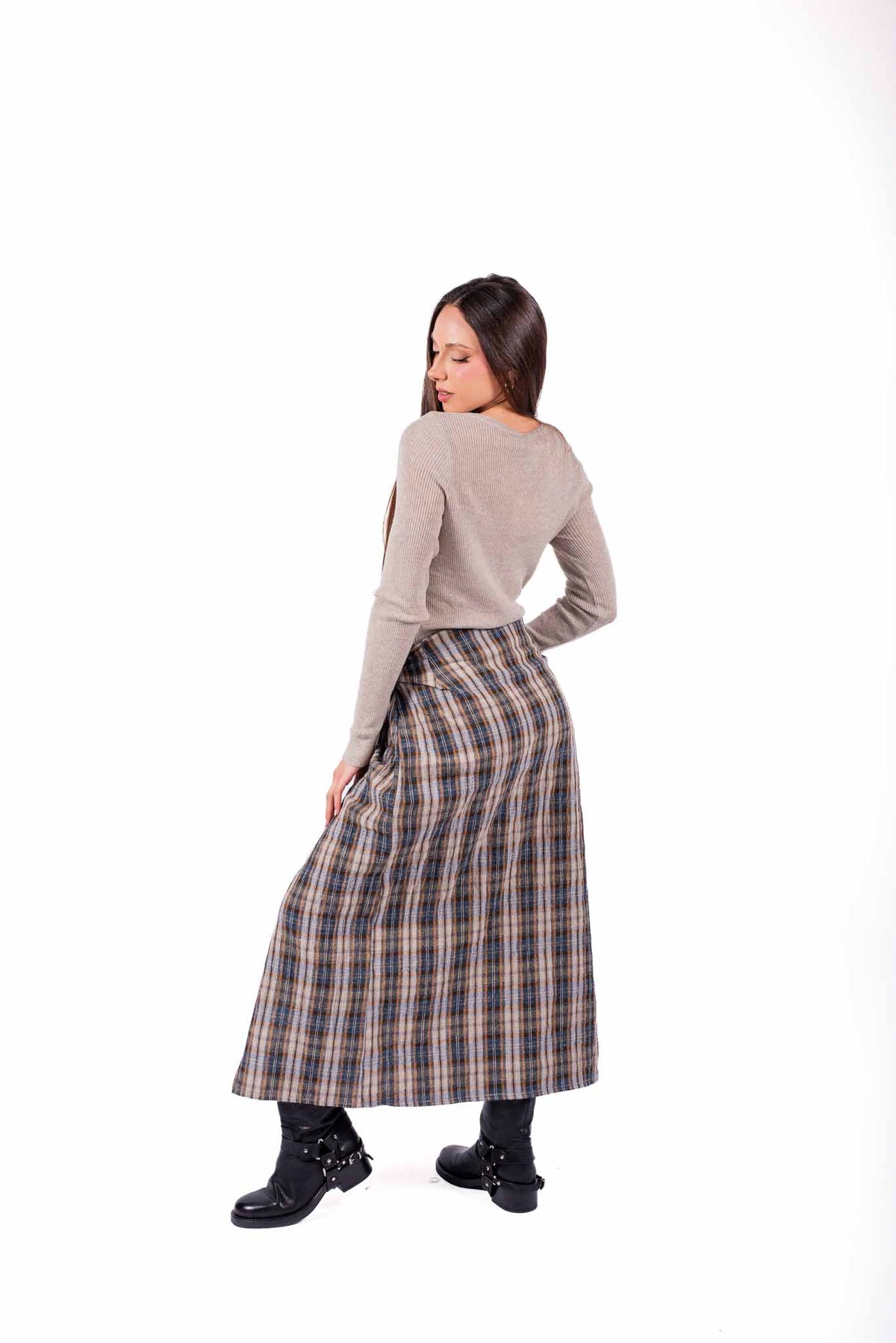 Gonna Midi Tartan a Portafoglio con Nodi e Spacco donna Miss love - 3