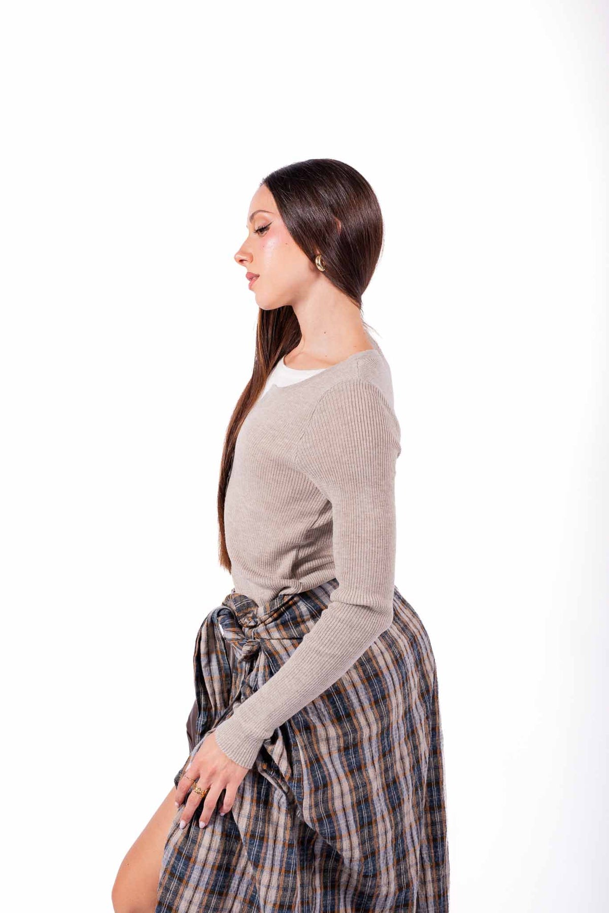 Maglia Serafino Doppio Strato Beige donna Miss love - 2