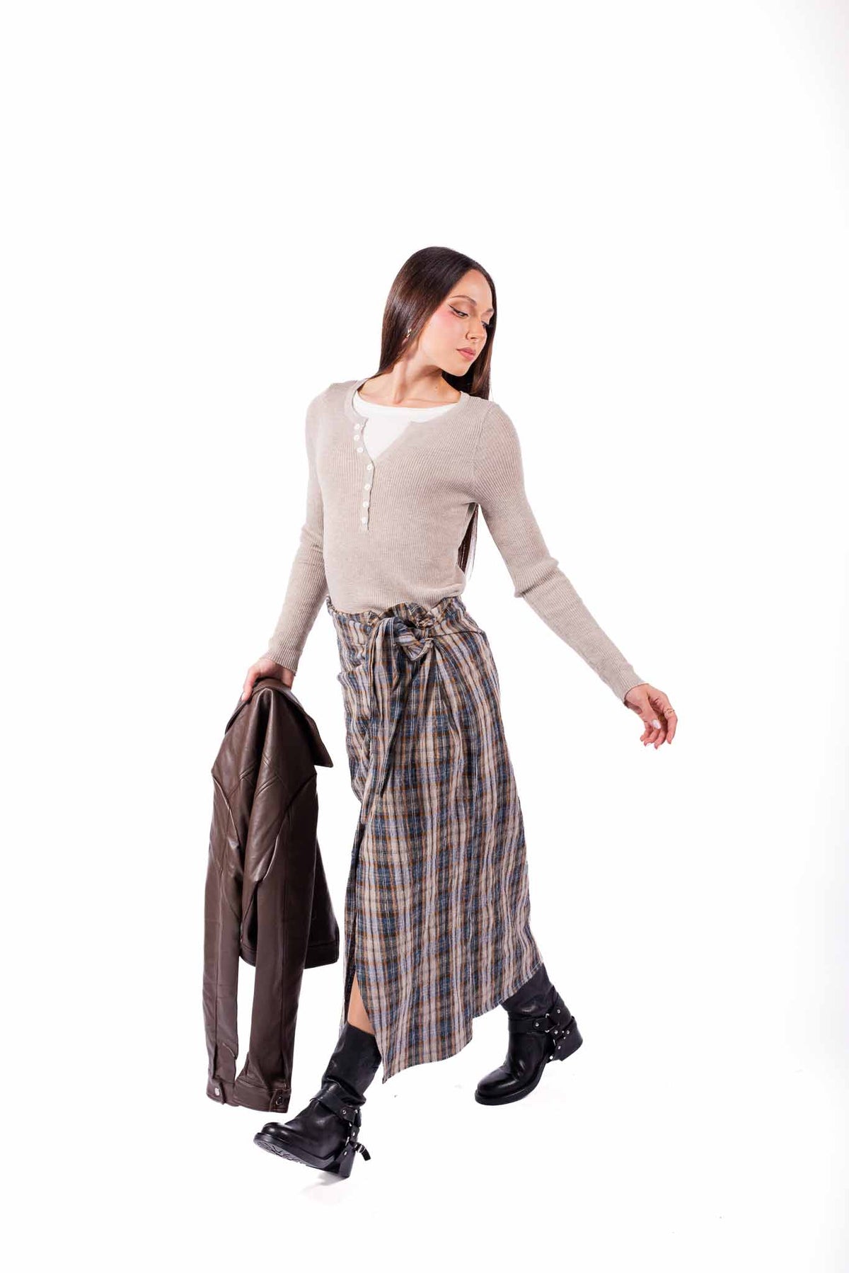 Maglia Serafino Doppio Strato Beige donna Miss love - 4