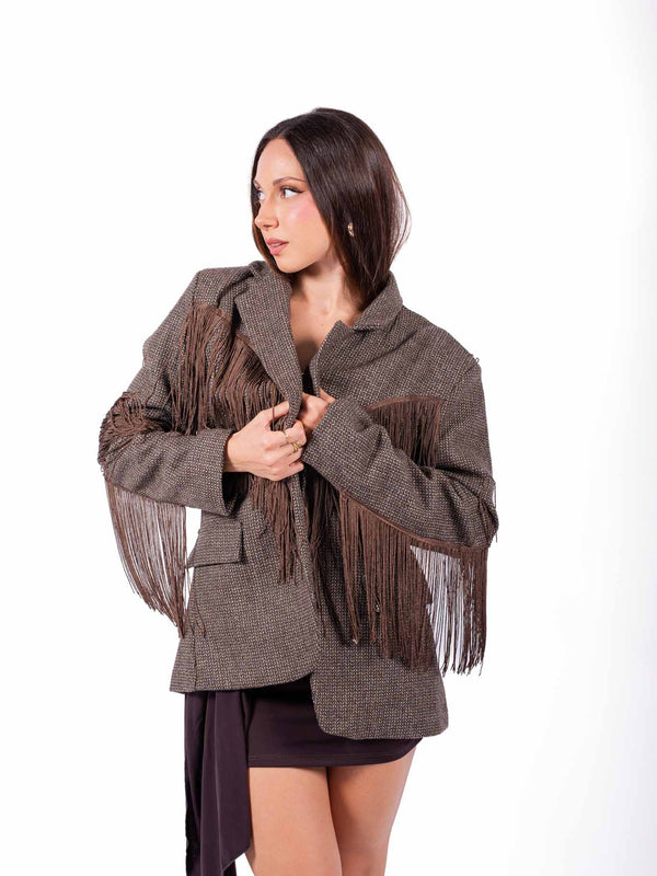 Blazer Tweed Marrone con Frange da donna Miss love