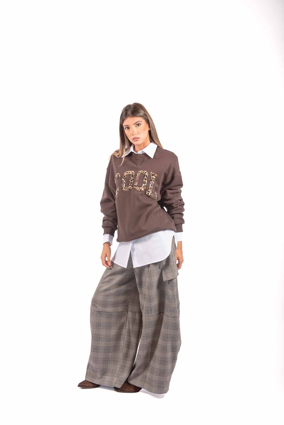 Pantaloni Cargo Barrel Fit a Quadri donna Tensione in - 3