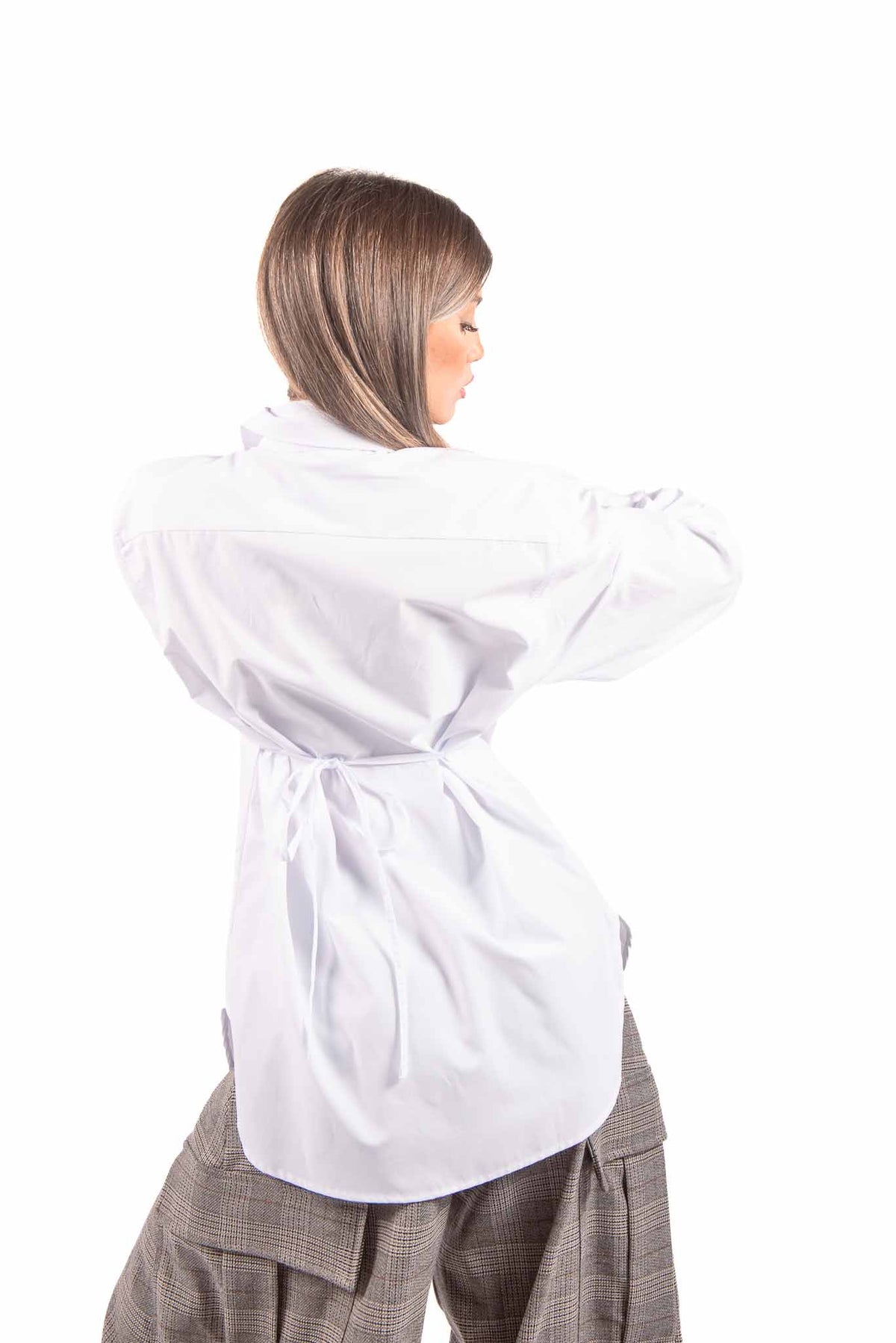 Camicia in Popeline Bianco con Polsini alti donna Tensione in - 4