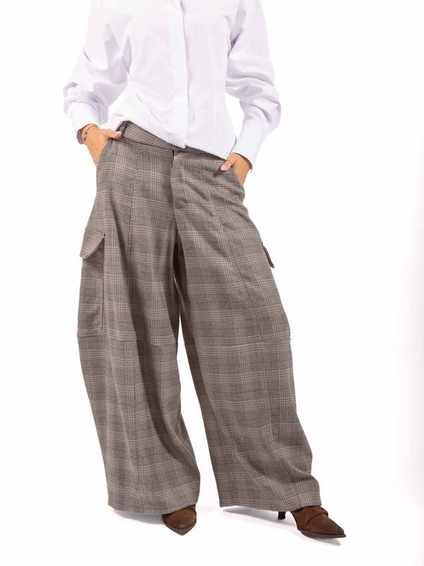 Pantaloni Cargo Barrel Fit a Quadri da donna Tensione in