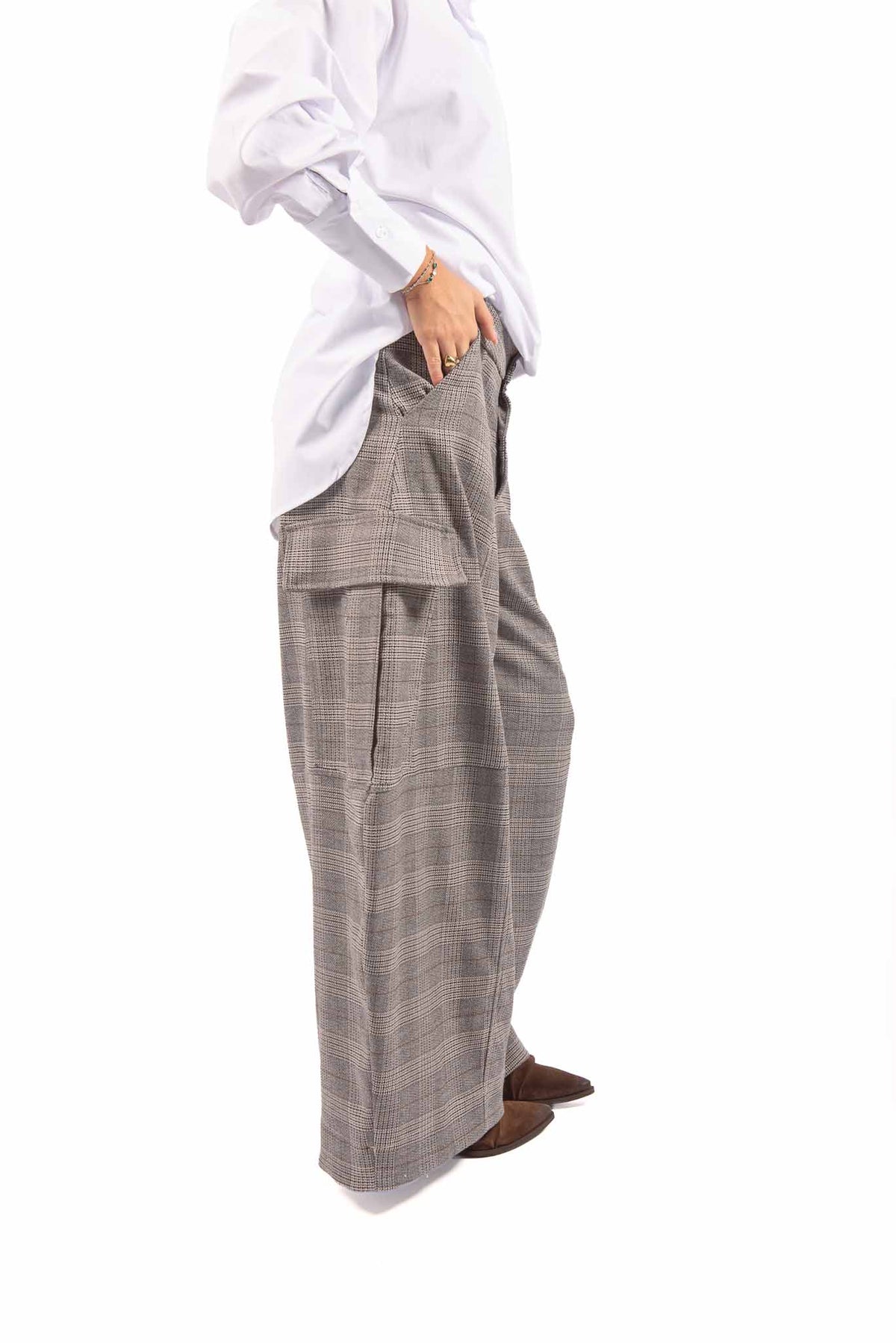 Pantaloni Cargo Barrel Fit a Quadri donna Tensione in - 2