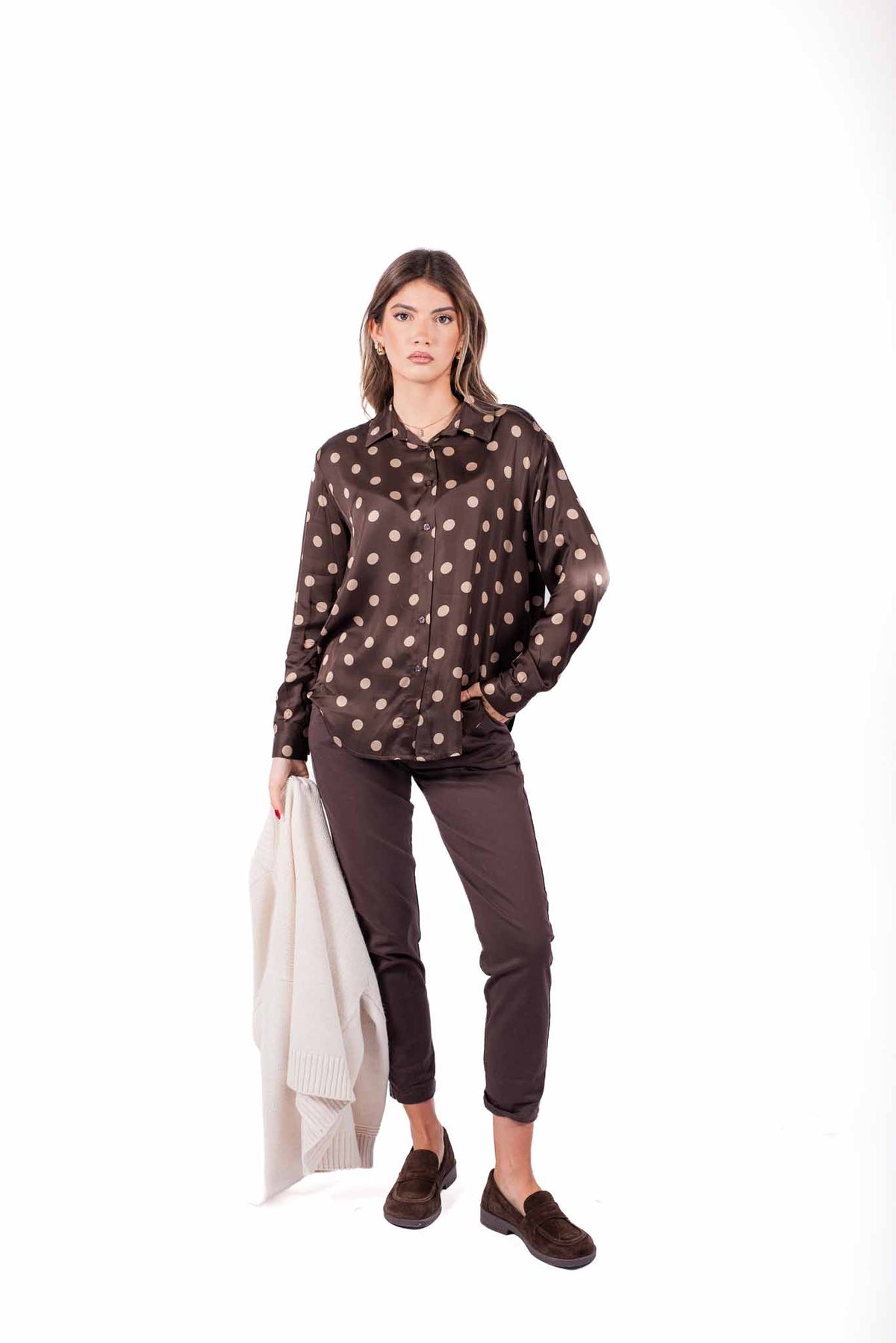 Camicia Cioccolato in Satin a Pois donna Miss love - 4
