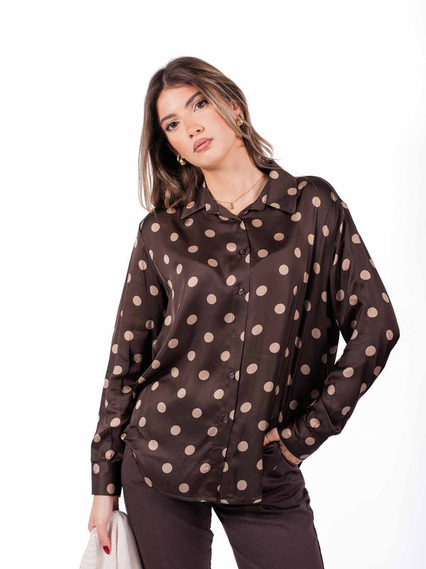 Camicia Cioccolato in Satin a Pois da donna Miss love