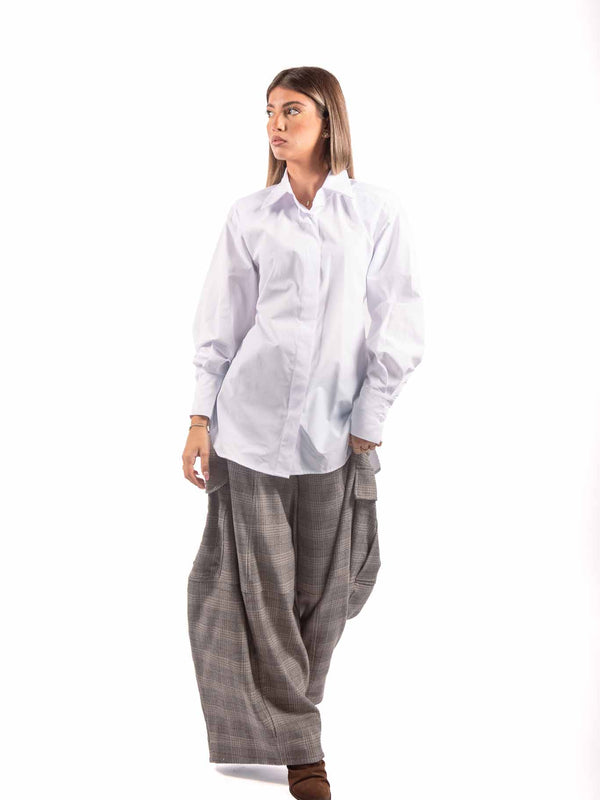 Camicia in Popeline Bianco con Polsini alti da donna Tensione in
