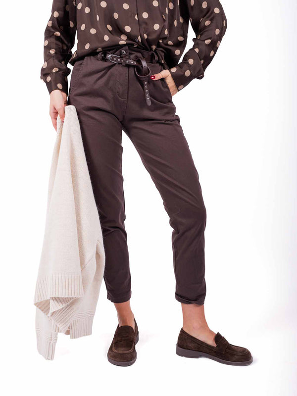 Pantaloni Chino Cioccolato con Cintura Borchiata da donna Miss love